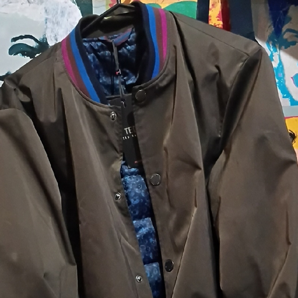 Ted Baker Brown Bomber Jacket with Blue and Purple Accents